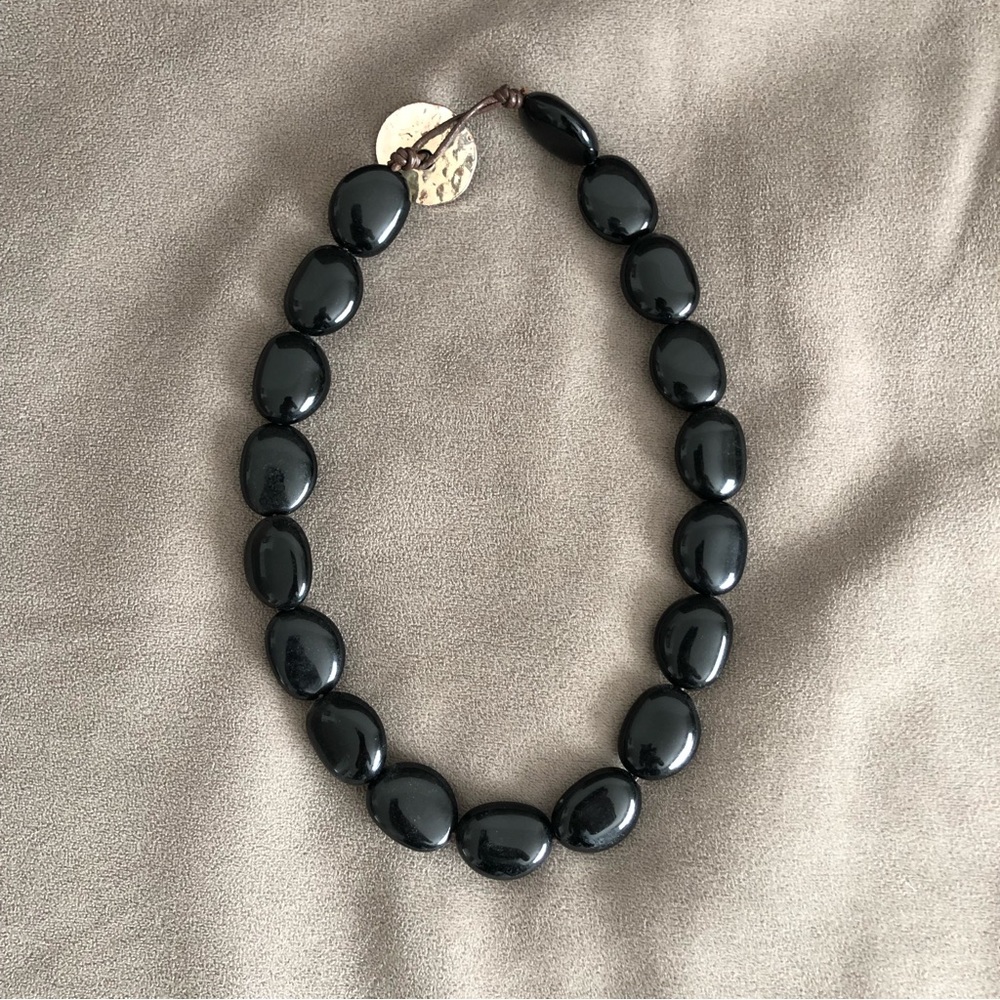 Chaps Black Stone Necklace Rock Leather